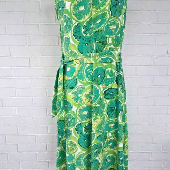 Land's End Green Floral Pullover Knit tank Dress with Lime Citrus Pattern Size S - Picture 3 of 10